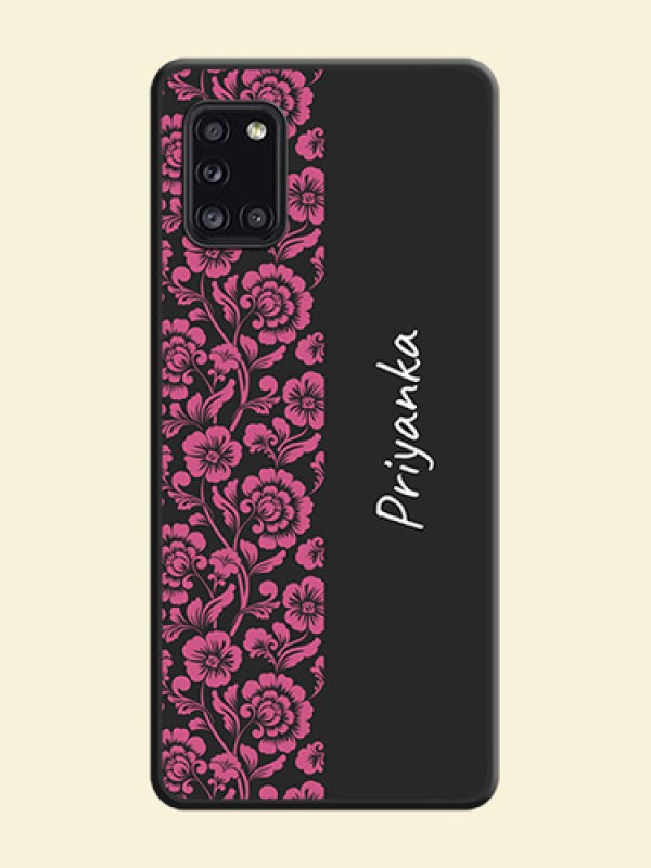 Pink Floral Pattern Design With Custom Text On Space Black Personalized Soft Matte Phone Covers -Samsung Galaxy A31