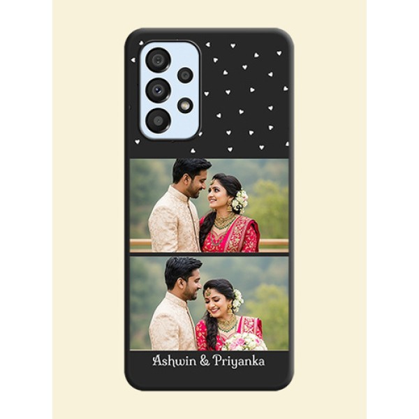 Miniature Love Symbols with Name on Space Black Custom Soft Matte Back Cover - Galaxy A33 5G Miniature Love Symbols with Name on Space Black Custom Soft Matte Back Cover - Galaxy A33 5G