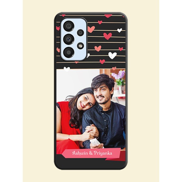 Love Pattern with Name on Pink Ribbon on Photo on Space Black Soft Matte Back Cover - Galaxy A33 5G Love Pattern with Name on Pink Ribbon on Photo on Space Black Soft Matte Back Cover - Galaxy A33 5G