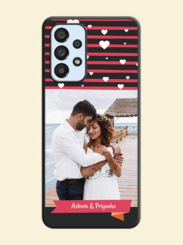 White Color Love Symbols with Pink Lines Pattern on Space Black Custom Soft Matte Phone Cases - Galaxy A33 5G