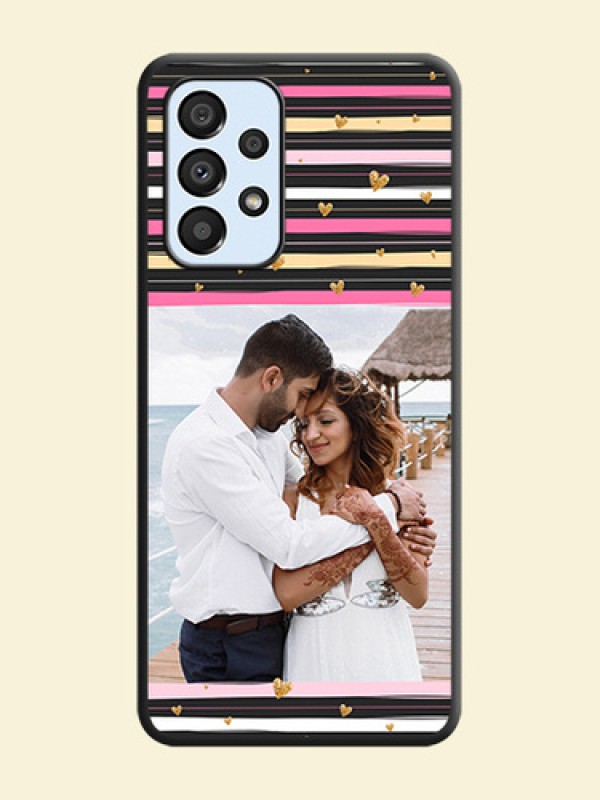 Multicolor Lines and Golden Love Symbols Design on Photo on Space Black Soft Matte Mobile Cover - Galaxy A33 5G