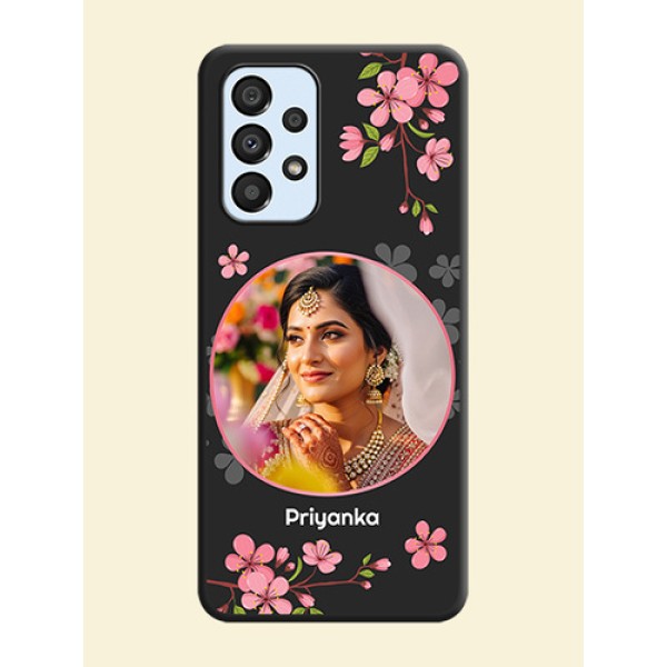 Round Image with Pink Color Floral Design on Photo on Space Black Soft Matte Back Cover - Galaxy A33 5G Round Image with Pink Color Floral Design on Photo on Space Black Soft Matte Back Cover - Galaxy A33 5G