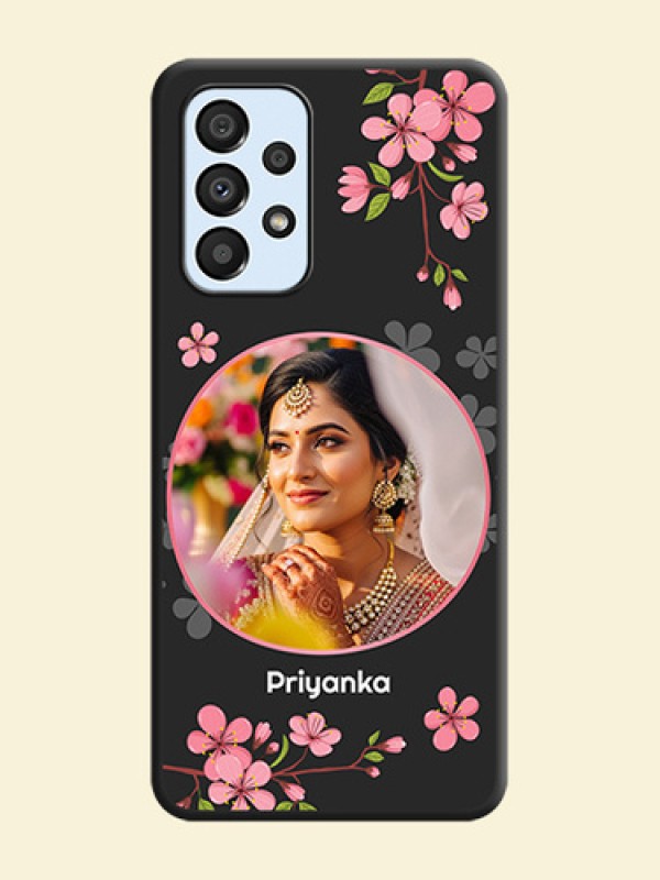 Round Image with Pink Color Floral Design on Photo on Space Black Soft Matte Back Cover - Galaxy A33 5G