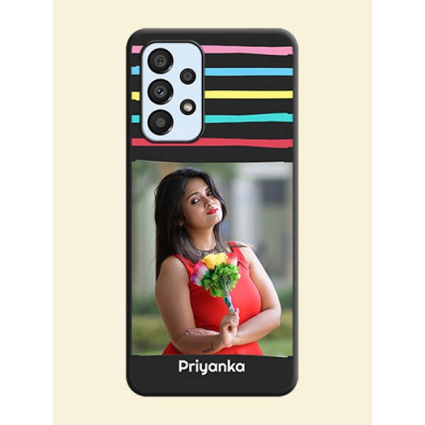 Multicolor Lines with Image on Space Black Personalized Soft Matte Phone Covers - Galaxy A33 5G Multicolor Lines with Image on Space Black Personalized Soft Matte Phone Covers - Galaxy A33 5G