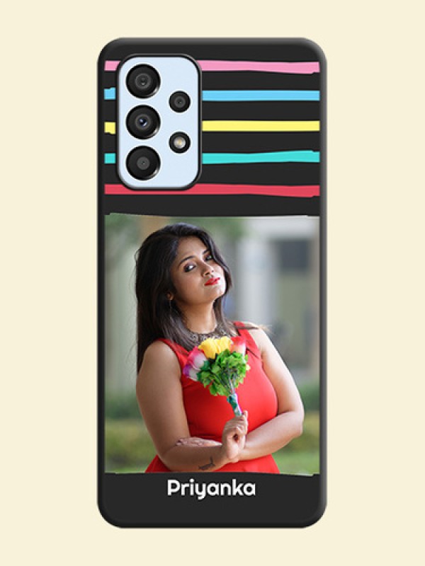 Multicolor Lines with Image on Space Black Personalized Soft Matte Phone Covers - Galaxy A33 5G