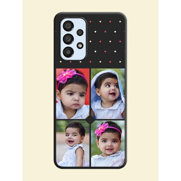 Multicolor Dotted Pattern with 4 Image Holder on Space Black Custom Soft Matte Phone Cases - Galaxy A33 5G Multicolor Dotted Pattern with 4 Image Holder on Space Black Custom Soft Matte Phone Cases - Galaxy A33 5G