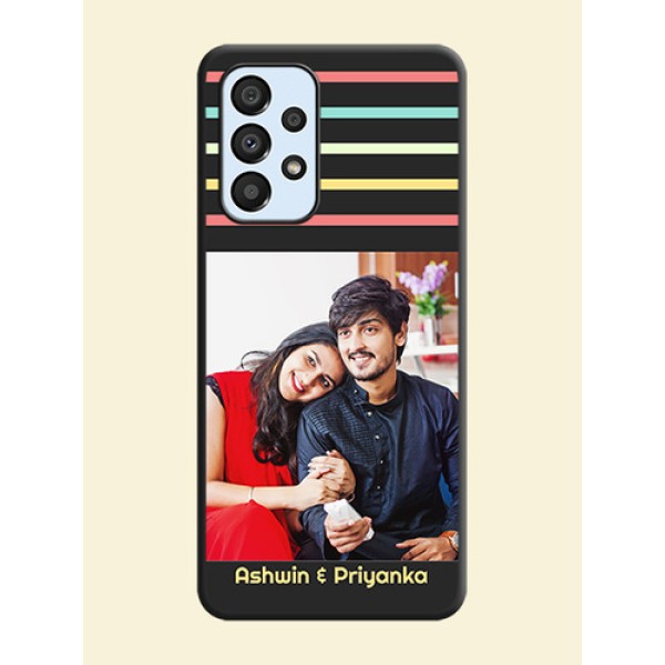 Color Stripes with Photo and Text on Photo on Space Black Soft Matte Mobile Case - Galaxy A33 5G Color Stripes with Photo and Text on Photo on Space Black Soft Matte Mobile Case - Galaxy A33 5G
