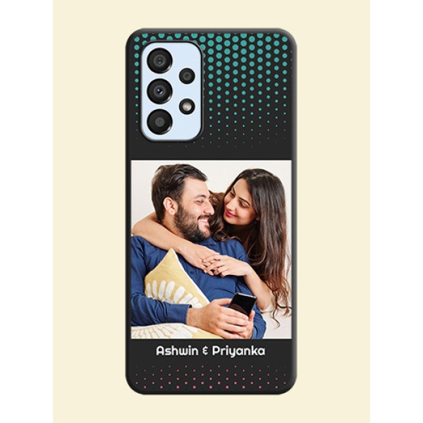 Faded Dots with Grunge Photo Frame and Text on Space Black Custom Soft Matte Phone Cases - Galaxy A33 5G Faded Dots with Grunge Photo Frame and Text on Space Black Custom Soft Matte Phone Cases - Galaxy A33 5G