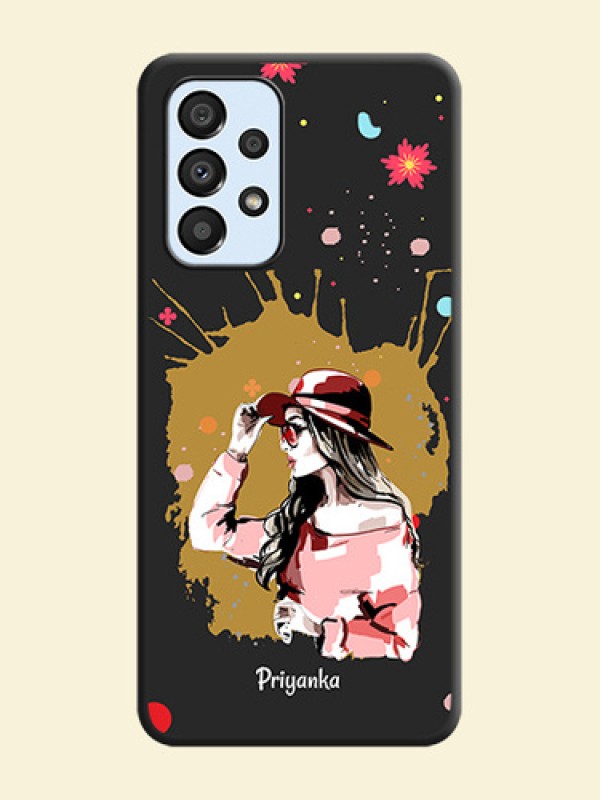Mordern Lady With Color Splash Background With Custom Text On Space Black Personalized Soft Matte Phone Covers -Samsung Galaxy A33 5G