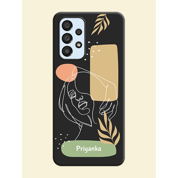 Custom Text With Line Art Of Women & Leaves Design On Space Black Personalized Soft Matte Phone Covers -Samsung Galaxy A33 5G