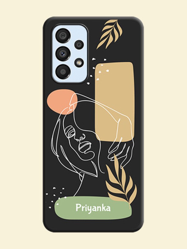 Custom Text With Line Art Of Women & Leaves Design On Space Black Personalized Soft Matte Phone Covers -Samsung Galaxy A33 5G