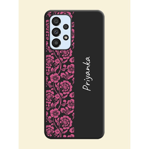 Pink Floral Pattern Design With Custom Text On Space Black Personalized Soft Matte Phone Covers -Samsung Galaxy A33 5G Pink Floral Pattern Design With Custom Text On Space Black Personalized Soft Matte Phone Covers -Samsung Galaxy A33 5G