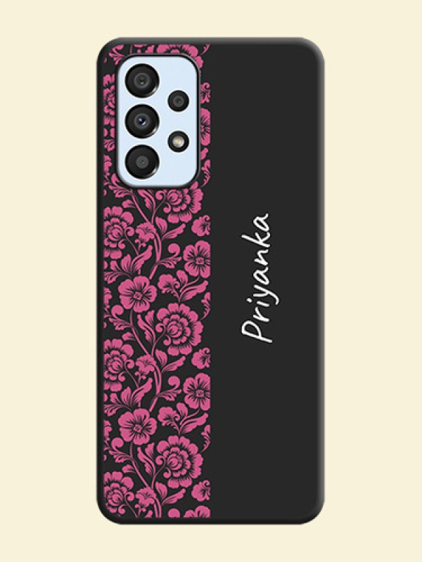Pink Floral Pattern Design With Custom Text On Space Black Personalized Soft Matte Phone Covers -Samsung Galaxy A33 5G