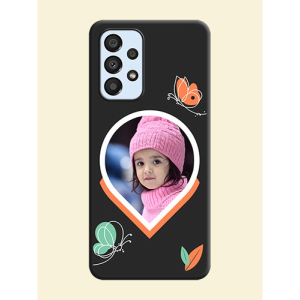Upload Pic With Simple Butterly Design On Space Black Personalized Soft Matte Phone Covers -Samsung Galaxy A33 5G Upload Pic With Simple Butterly Design On Space Black Personalized Soft Matte Phone Covers -Samsung Galaxy A33 5G