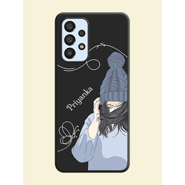Girl With Blue Winter Outfiit Custom Text Design On Space Black Personalized Soft Matte Phone Covers -Samsung Galaxy A33 5G