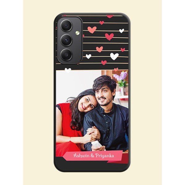 Love Pattern with Name on Pink Ribbon on Photo on Space Black Soft Matte Back Cover - Galaxy A34 5G Love Pattern with Name on Pink Ribbon on Photo on Space Black Soft Matte Back Cover - Galaxy A34 5G