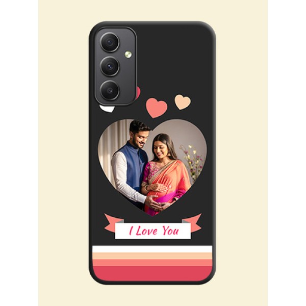 Love Shaped Photo with Colorful Stripes on Personalised Space Black Soft Matte Cases - Galaxy A34 5G