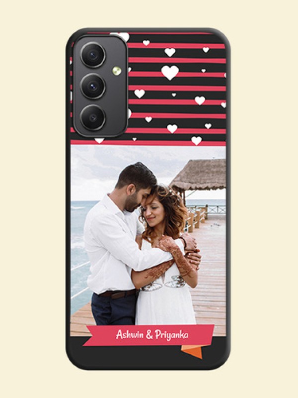 White Color Love Symbols with Pink Lines Pattern on Space Black Custom Soft Matte Phone Cases - Galaxy A34 5G