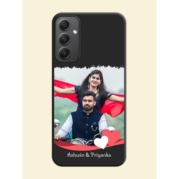 Pin Color Love Shaped Ribbon Design with Text on Space Black Custom Soft Matte Phone Back Cover - Galaxy A34 5G Pin Color Love Shaped Ribbon Design with Text on Space Black Custom Soft Matte Phone Back Cover - Galaxy A34 5G
