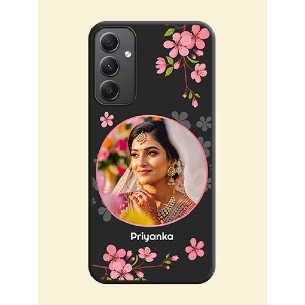 Round Image with Pink Color Floral Design on Photo on Space Black Soft Matte Back Cover - Galaxy A34 5G Round Image with Pink Color Floral Design on Photo on Space Black Soft Matte Back Cover - Galaxy A34 5G