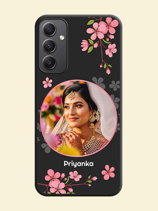 Round Image with Pink Color Floral Design on Photo on Space Black Soft Matte Back Cover - Galaxy A34 5G