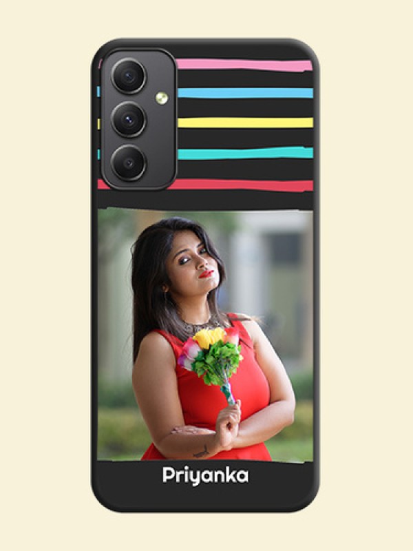Multicolor Lines with Image on Space Black Personalized Soft Matte Phone Covers - Galaxy A34 5G