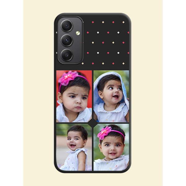 Multicolor Dotted Pattern with 4 Image Holder on Space Black Custom Soft Matte Phone Cases - Galaxy A34 5G Multicolor Dotted Pattern with 4 Image Holder on Space Black Custom Soft Matte Phone Cases - Galaxy A34 5G