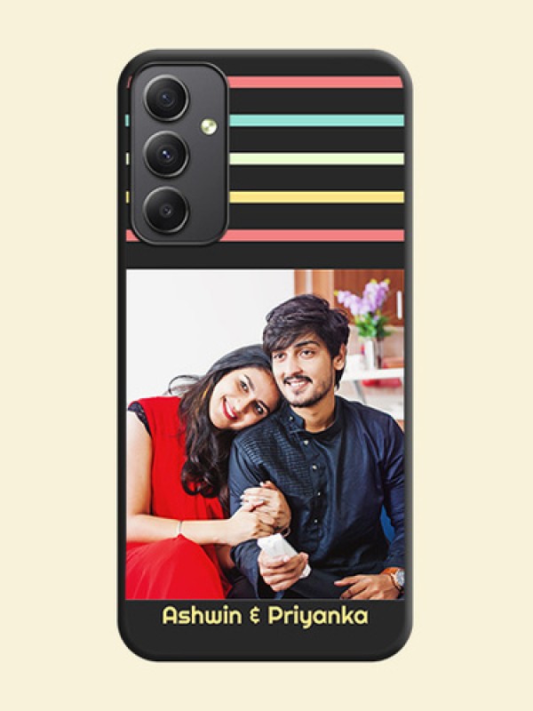 Color Stripes with Photo and Text on Photo on Space Black Soft Matte Mobile Case - Galaxy A34 5G