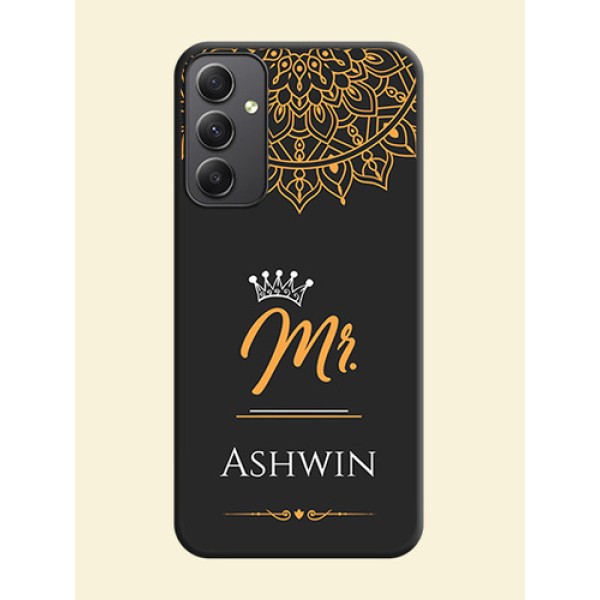 Mr Name with Floral Design on Personalised Space Black Soft Matte Cases - Galaxy A34 5G Mr Name with Floral Design on Personalised Space Black Soft Matte Cases - Galaxy A34 5G