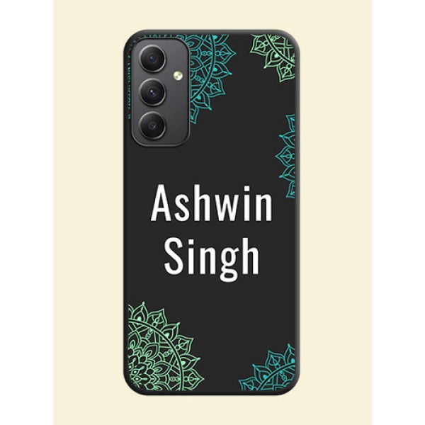 Your Name with Floral Design on Space Black Custom Soft Matte Back Cover - Galaxy A34 5G