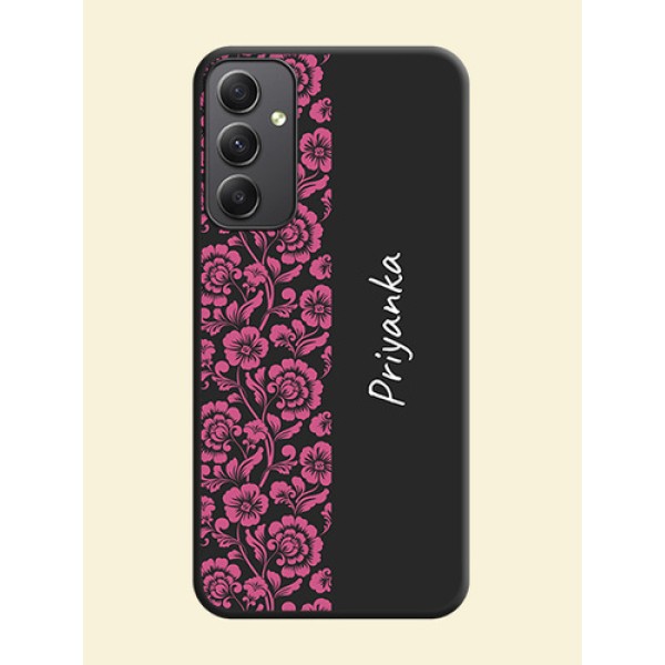 Pink Floral Pattern Design With Custom Text On Space Black Personalized Soft Matte Phone Covers -Samsung Galaxy A34 5G Pink Floral Pattern Design With Custom Text On Space Black Personalized Soft Matte Phone Covers -Samsung Galaxy A34 5G