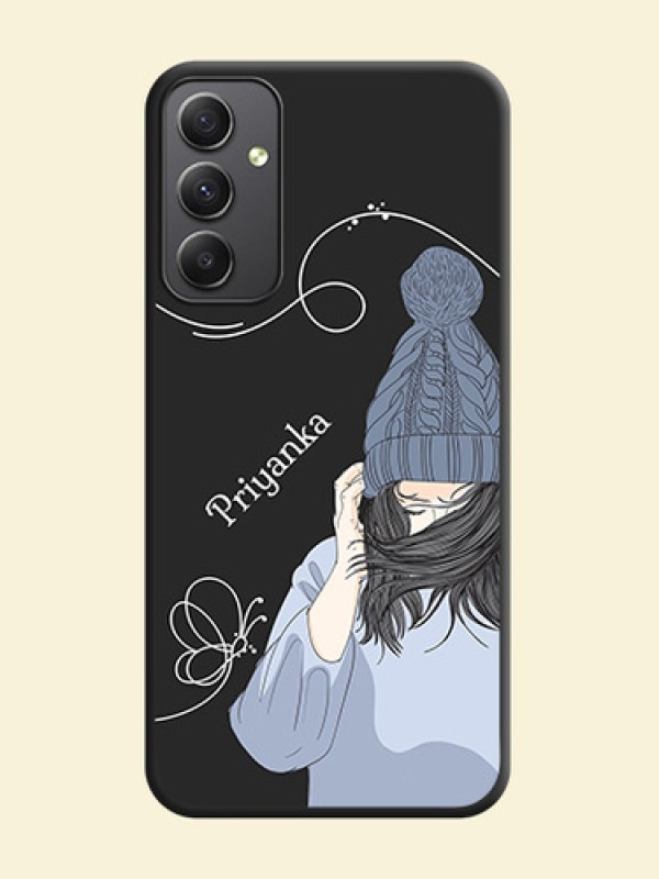 Girl With Blue Winter Outfiit Custom Text Design On Space Black Personalized Soft Matte Phone Covers -Samsung Galaxy A34 5G