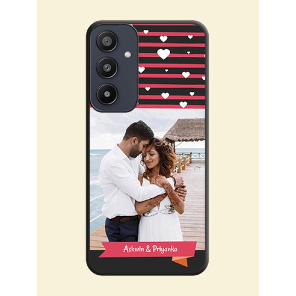 White Color Love Symbols with Pink Lines Pattern on Space Black Custom Soft Matte Phone Cases - Galaxy A35 5G