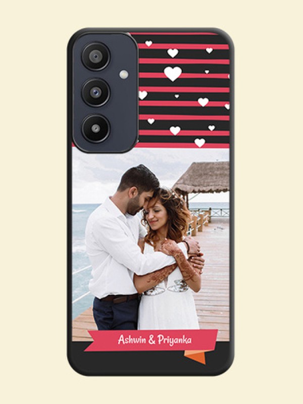 White Color Love Symbols with Pink Lines Pattern on Space Black Custom Soft Matte Phone Cases - Galaxy A35 5G