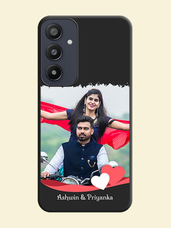 Pink Color Love Shaped Ribbon Design with Text on Space Black Custom Soft Matte Phone Back Cover - Galaxy A35 5G