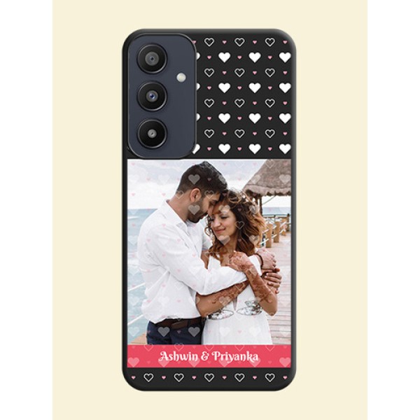 White Color Love Symbols with Text Design - Photo on Space Black Soft Matte Phone Cover - Galaxy A35 5G