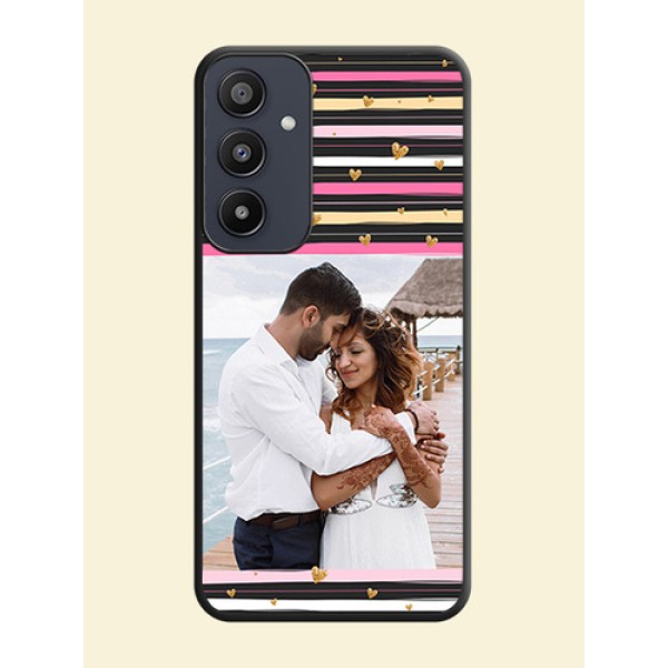 Multicolor Lines and Golden Love Symbols Design - Photo on Space Black Soft Matte Mobile Cover - Galaxy A35 5G