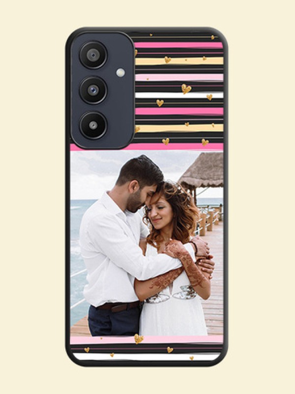 Multicolor Lines and Golden Love Symbols Design - Photo on Space Black Soft Matte Mobile Cover - Galaxy A35 5G