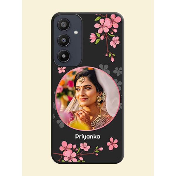 Round Image with Pink Color Floral Design - Photo on Space Black Soft Matte Back Cover - Galaxy A35 5G Round Image with Pink Color Floral Design - Photo on Space Black Soft Matte Back Cover - Galaxy A35 5G