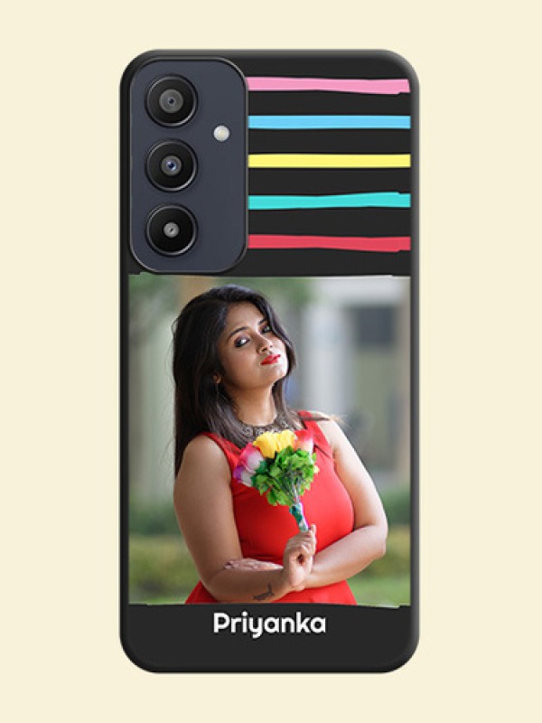 Multicolor Lines with Image on Space Black Personalized Soft Matte Phone Covers - Galaxy A35 5G