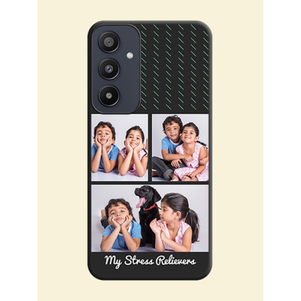 Cross Dotted Pattern with 2 Image Holder on Personalised Space Black Soft Matte Cases - Galaxy A35 5G Cross Dotted Pattern with 2 Image Holder on Personalised Space Black Soft Matte Cases - Galaxy A35 5G