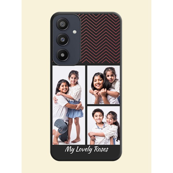 Wave Pattern with 3 Image Holder on Space Black Custom Soft Matte Back Cover - Galaxy A35 5G Wave Pattern with 3 Image Holder on Space Black Custom Soft Matte Back Cover - Galaxy A35 5G