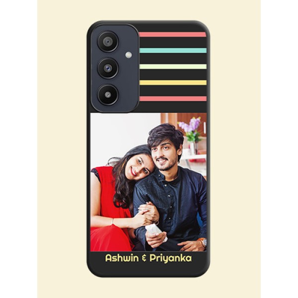 Color Stripes with Photo and Text - Photo on Space Black Soft Matte Mobile Case - Galaxy A35 5G Color Stripes with Photo and Text - Photo on Space Black Soft Matte Mobile Case - Galaxy A35 5G