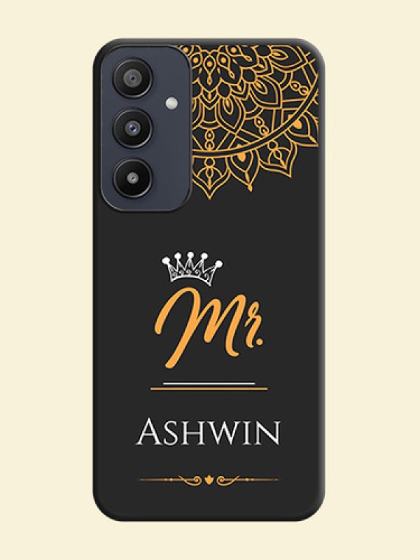 Mr Name with Floral Design on Personalised Space Black Soft Matte Cases - Galaxy A35 5G