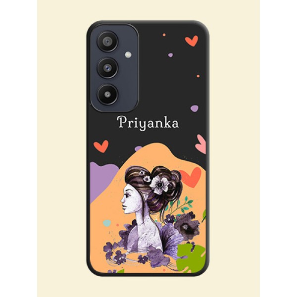 Namecase For Her With Fancy Lady Image On Space Black Personalized Soft Matte Phone Covers - Galaxy A35 5G Namecase For Her With Fancy Lady Image On Space Black Personalized Soft Matte Phone Covers - Galaxy A35 5G
