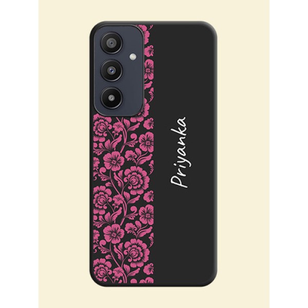 Pink Floral Pattern Design With Custom Text On Space Black Personalized Soft Matte Phone Covers - Galaxy A35 5G Pink Floral Pattern Design With Custom Text On Space Black Personalized Soft Matte Phone Covers - Galaxy A35 5G