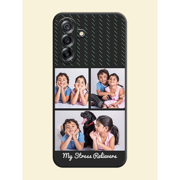 Cross Dotted Pattern with 2 Image Holder On Space Black Custom Soft Matte Mobile Back Cover - Samsung Galaxy A36 5G Cross Dotted Pattern with 2 Image Holder On Space Black Custom Soft Matte Mobile Back Cover - Samsung Galaxy A36 5G
