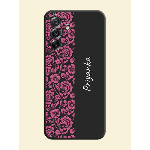 Pink Floral Pattern Design With Custom Text On Space Black Custom Soft Matte Mobile Back Cover - Samsung Galaxy A36 5G Pink Floral Pattern Design With Custom Text On Space Black Custom Soft Matte Mobile Back Cover - Samsung Galaxy A36 5G