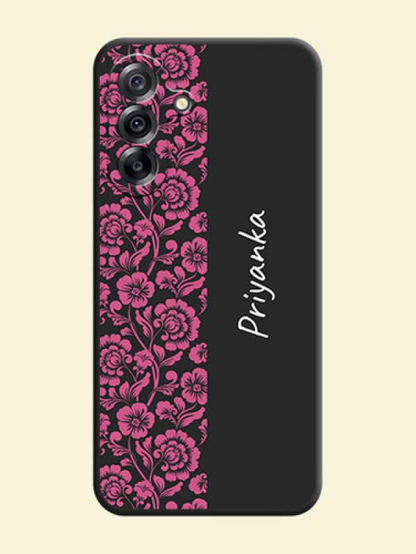 Pink Floral Pattern Design With Custom Text On Space Black Custom Soft Matte Mobile Back Cover - Samsung Galaxy A36 5G
