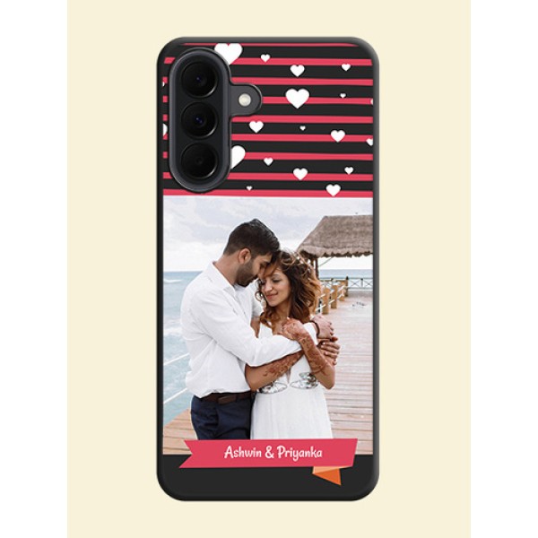 White Color Love Symbols with Pink Lines Pattern On Space Black Custom Soft Matte Mobile Back Cover - Samsung Galaxy A37 5G White Color Love Symbols with Pink Lines Pattern On Space Black Custom Soft Matte Mobile Back Cover - Samsung Galaxy A37 5G